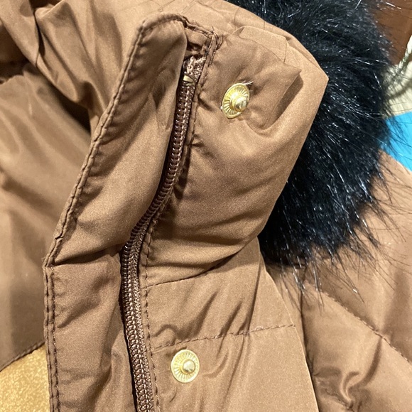 Planet Ladies Faux Fur Hooded Cognac Zippered Down Filled Puffer Coat - Sz 10 - Picture 4 of 14